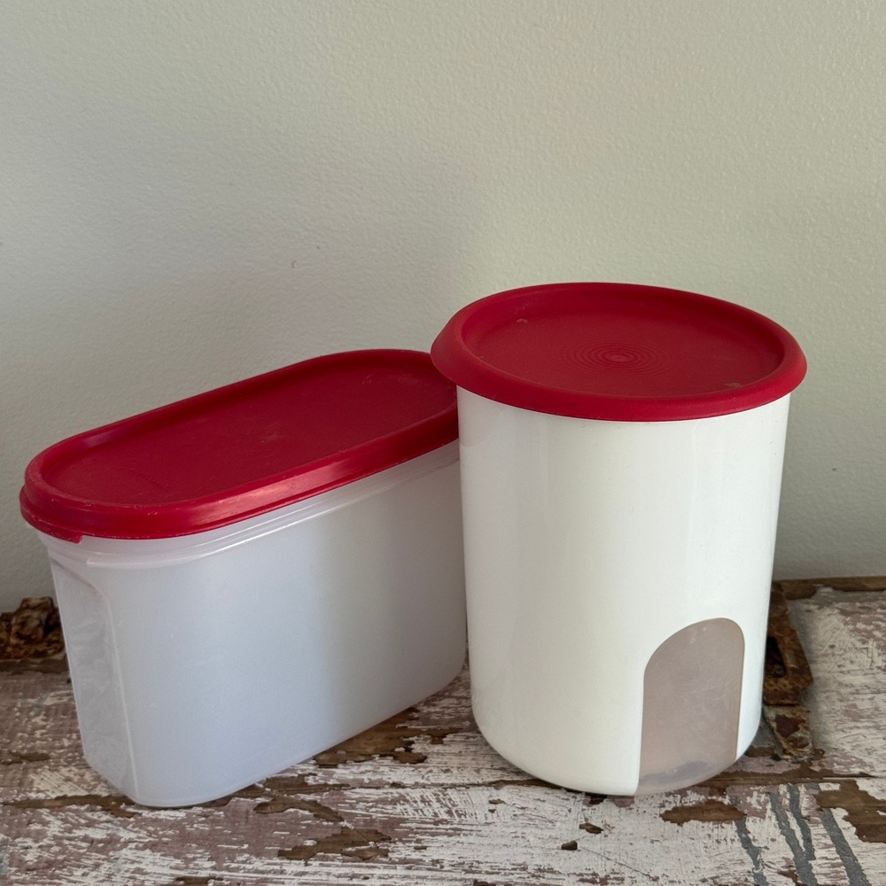 Tupperware Modular Mates 1.1L Oval and Round Window Canister Set Red Seals